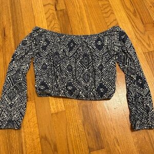 Divided White and Blue Off-the-Shoulder Crop Top